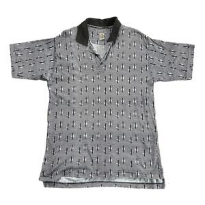 VTG Mens Polo Shirt Abstract Geometric Pattern Sz M AOP Grandpa Skater Grunge